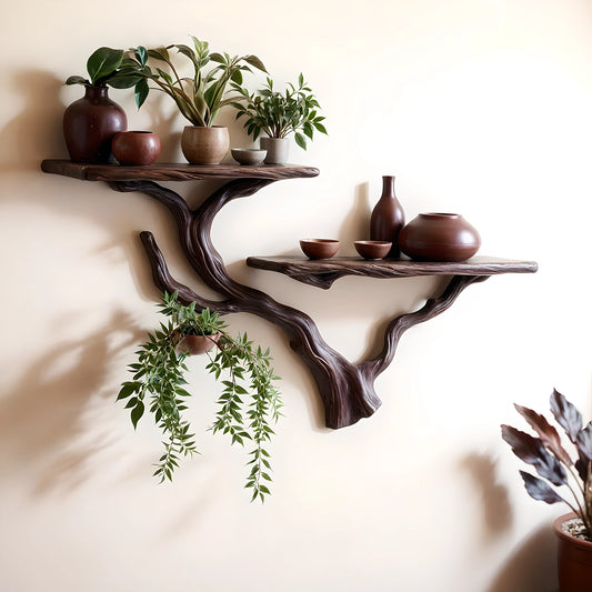 Handmade Driftwood Shelf - Solid Wood Wall-Mounted Bookshelf, Tree Branch Design, Rustic Art Decor, Unique Handmade Furniture Piece
