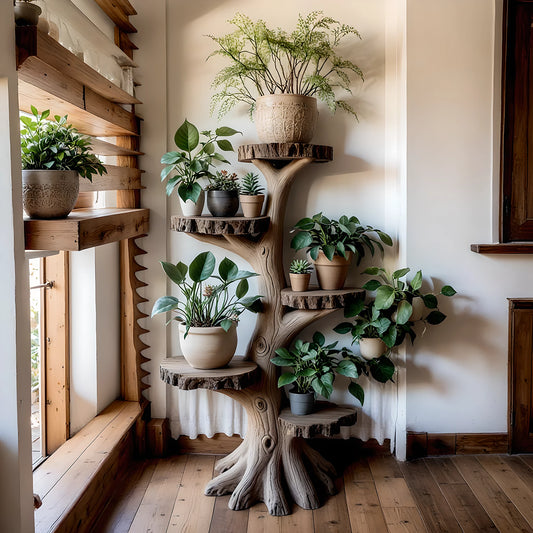 Decorative tree stand for living room, solid wood tree stand.