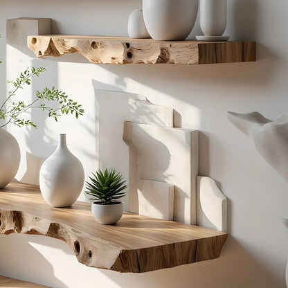 Rustic Log Slice Wall Shelves - Unique Wooden Decor.