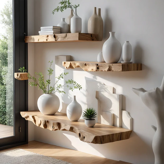 Rustic Log Slice Wall Shelves - Unique Wooden Decor.
