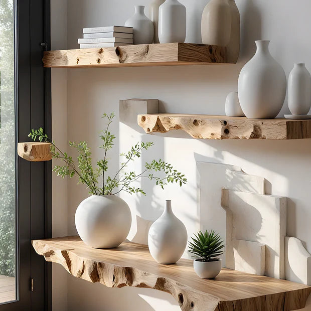 Rustic Log Slice Wall Shelves - Unique Wooden Decor.