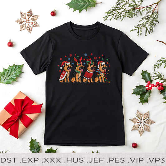 Christmas Dog Embroidery Design Set, Holiday Puppy Machine Embroidery Files for Shirts, Sweatshirts & Decor