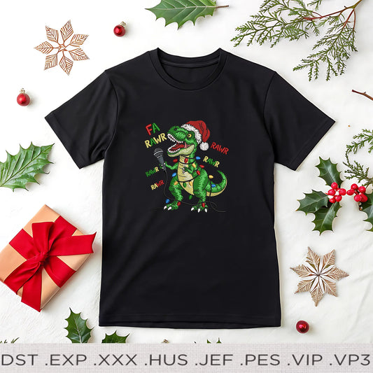 Funny Christmas Dinosaur Embroidered Shirt – FA RAWR Holiday T-Shirt Design