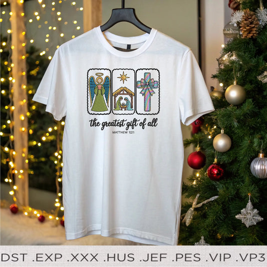 Christmas Nativity Embroidery Design – Angel Cross Religious Holiday Machine Pattern