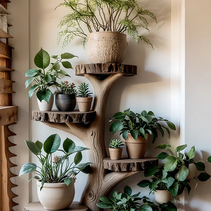 Decorative tree stand for living room, solid wood tree stand.